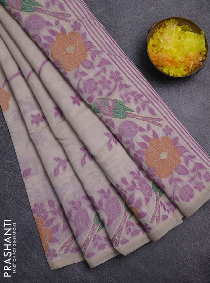 Jamdhani cotton saree beige and purple with allover floral thread & zari weaves and jamdhani pallu