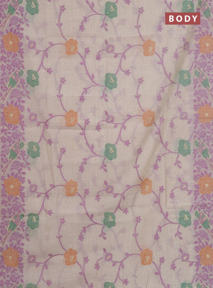 Jamdhani cotton saree beige and purple with allover floral thread & zari weaves and jamdhani pallu