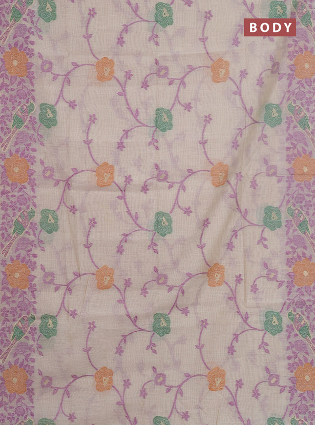 Jamdhani cotton saree beige and purple with allover floral thread & zari weaves and jamdhani pallu