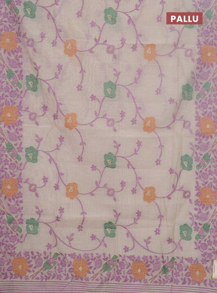 Jamdhani cotton saree beige and purple with allover floral thread & zari weaves and jamdhani pallu