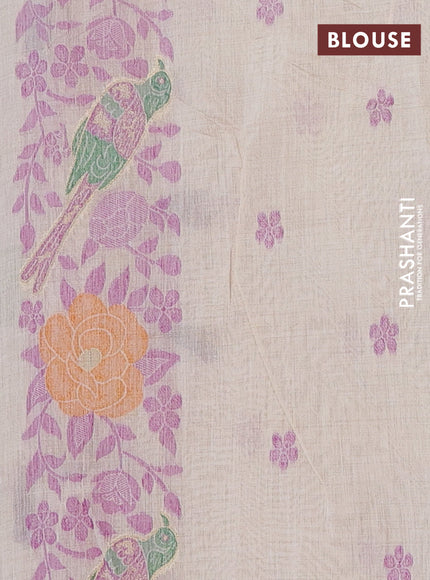 Jamdhani cotton saree beige and purple with allover floral thread & zari weaves and jamdhani pallu