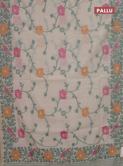 Jamdhani cotton saree beige and green with allover floral thread & zari weaves and jamdhani pallu