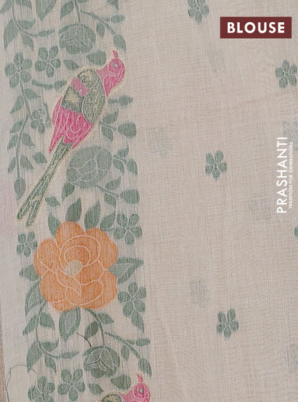 Jamdhani cotton saree beige and green with allover floral thread & zari weaves and jamdhani pallu
