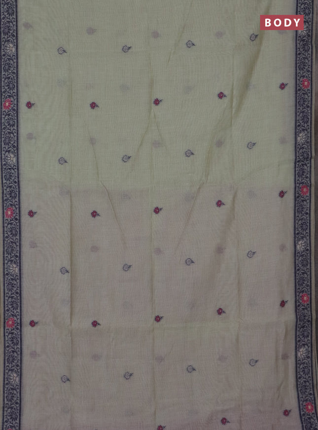 Jamdhani cotton saree mild pista green and purple with thread woven buttas and pichwai pallu