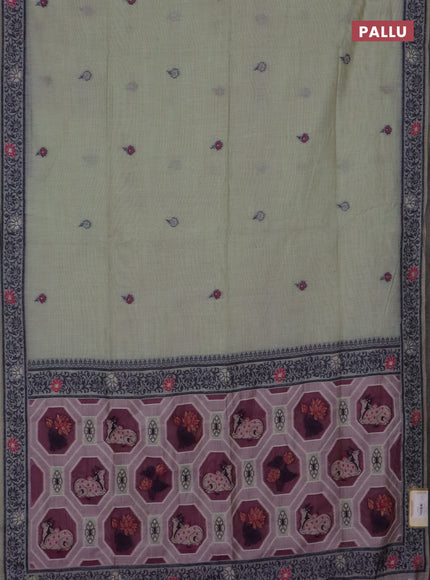 Jamdhani cotton saree mild pista green and purple with thread woven buttas and pichwai pallu
