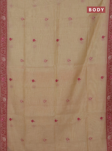 Jamdhani cotton saree sandal and mustard yellow with thread woven buttas and pichwai pallu