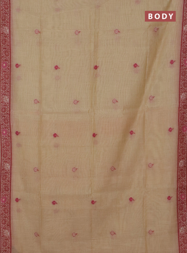 Jamdhani cotton saree sandal and mustard yellow with thread woven buttas and pichwai pallu