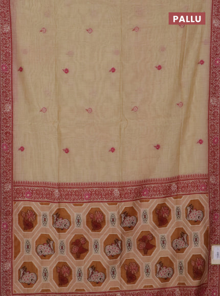 Jamdhani cotton saree sandal and mustard yellow with thread woven buttas and pichwai pallu