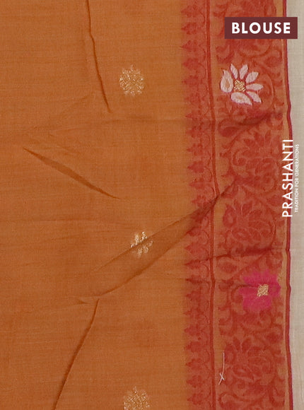Jamdhani cotton saree sandal and mustard yellow with thread woven buttas and pichwai pallu