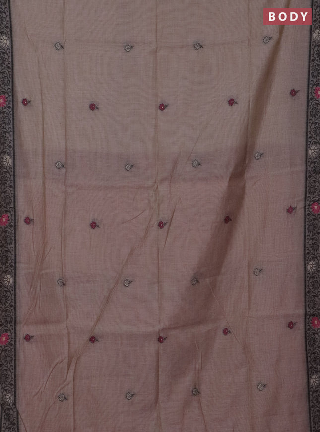 Jamdhani cotton saree beige and red with thread woven buttas and pichwai pallu