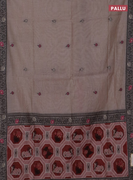 Jamdhani cotton saree beige and red with thread woven buttas and pichwai pallu