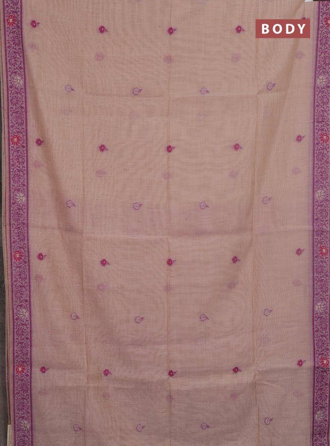 Jamdhani cotton saree pale orange and navy blue with thread woven buttas and pichwai pallu