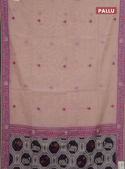 Jamdhani cotton saree pale orange and navy blue with thread woven buttas and pichwai pallu