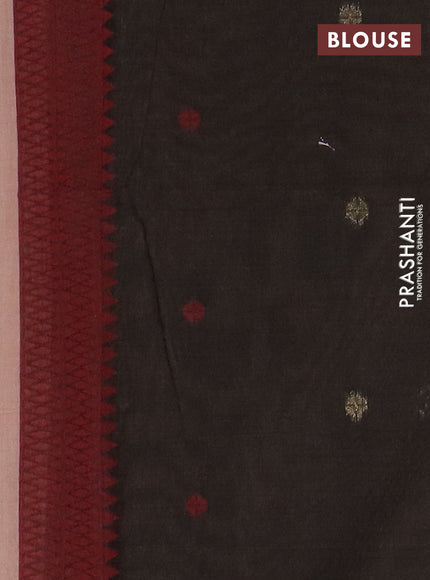 Jamdhani cotton saree peach shade and black with floral thread woven buttas and jamdhani pallu