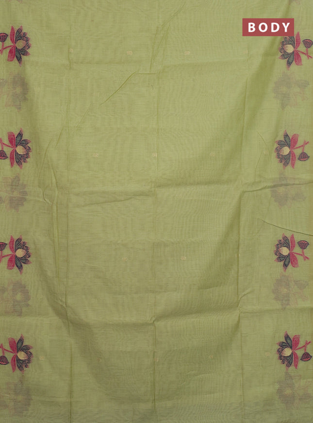 Jamdhani cotton saree pista green and navy blue with floral thread woven buttas and jamdhani pallu