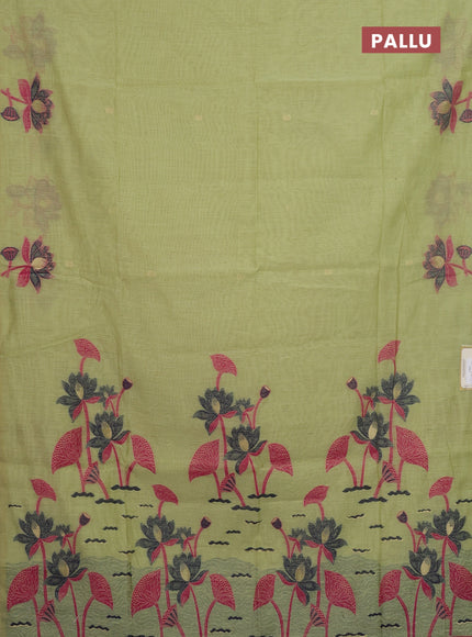Jamdhani cotton saree pista green and navy blue with floral thread woven buttas and jamdhani pallu