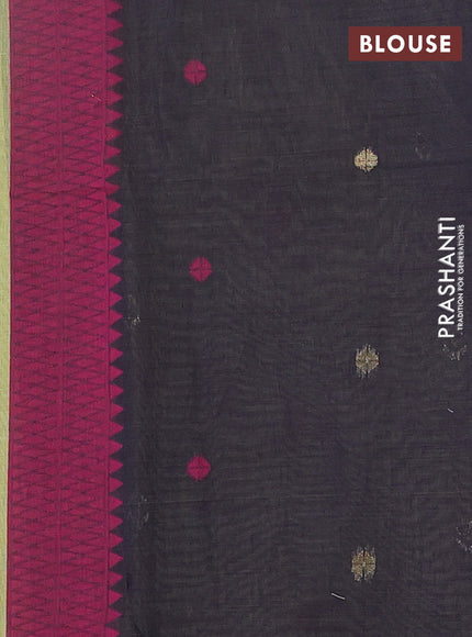 Jamdhani cotton saree pista green and navy blue with floral thread woven buttas and jamdhani pallu