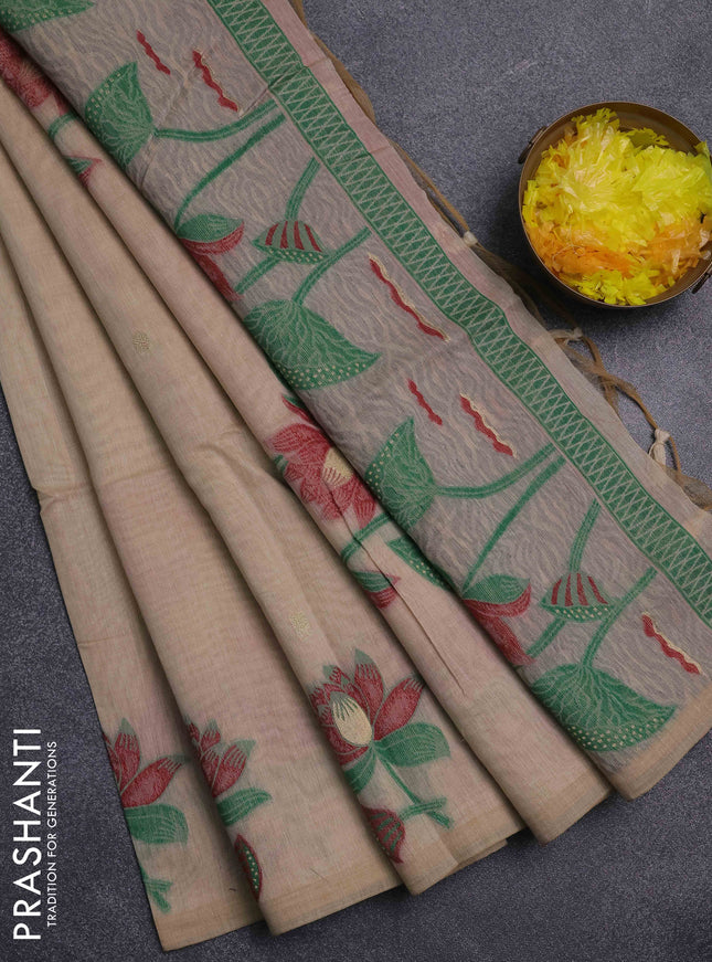 Jamdhani cotton saree beige and maroon with floral thread woven buttas and jamdhani pallu