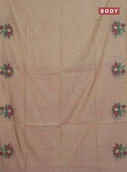 Jamdhani cotton saree beige and maroon with floral thread woven buttas and jamdhani pallu