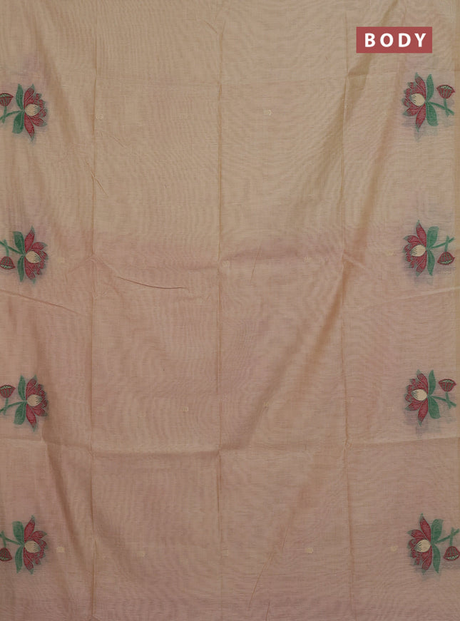 Jamdhani cotton saree beige and maroon with floral thread woven buttas and jamdhani pallu