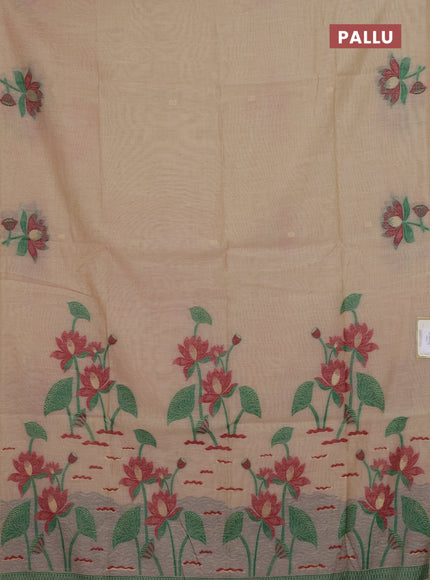 Jamdhani cotton saree beige and maroon with floral thread woven buttas and jamdhani pallu
