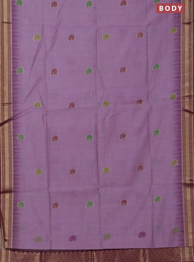 Jamdhani cotton saree lavender and purple with paisley thread woven buttas and jamdhani pallu