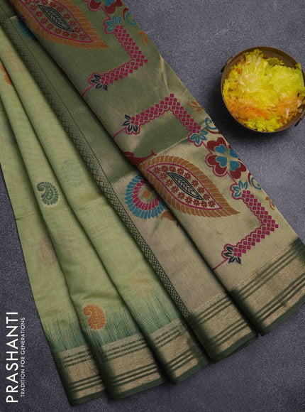 Jamdhani cotton saree pista green and green with paisley thread woven buttas and jamdhani pallu