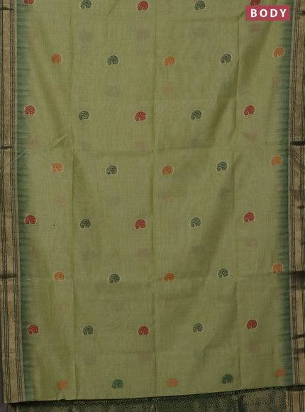 Jamdhani cotton saree pista green and green with paisley thread woven buttas and jamdhani pallu