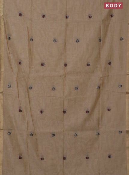Jamdhani cotton saree beige and maroon with thread woven buttas and jamdhani pallu