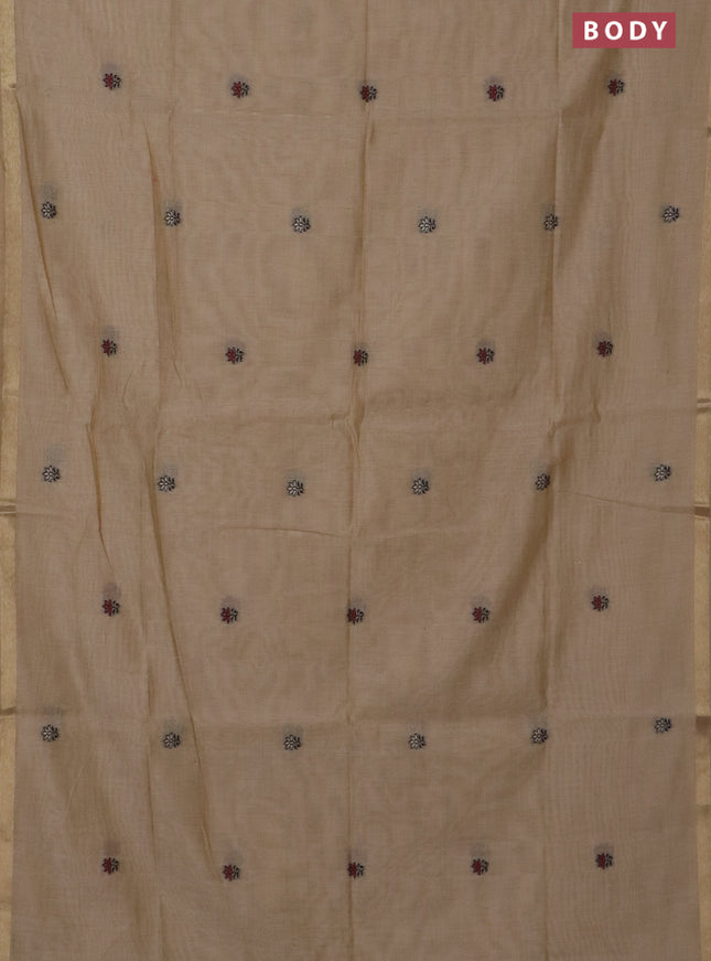 Jamdhani cotton saree beige and maroon with thread woven buttas and jamdhani pallu