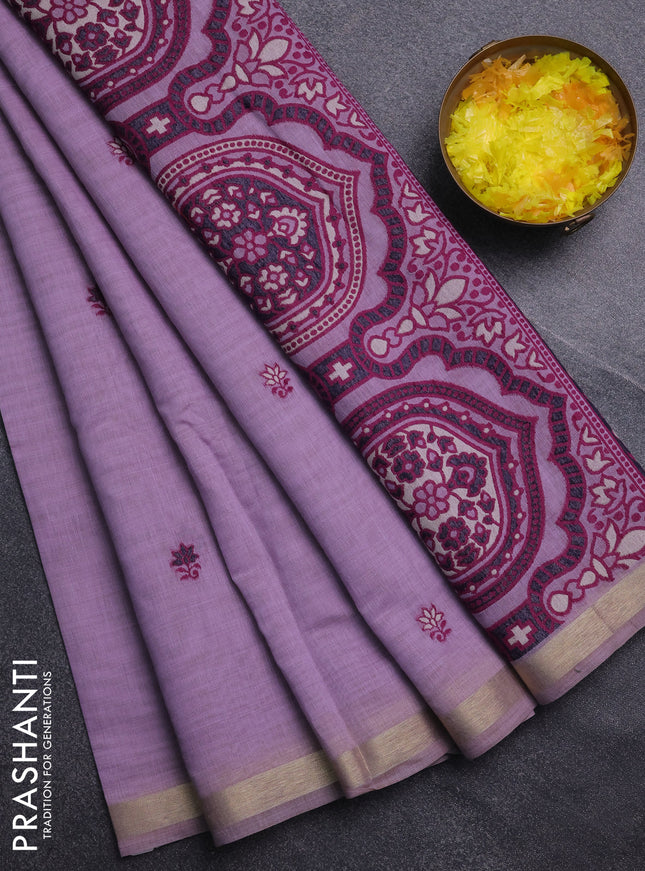 Jamdhani cotton saree lavender and purple with thread woven buttas and jamdhani pallu