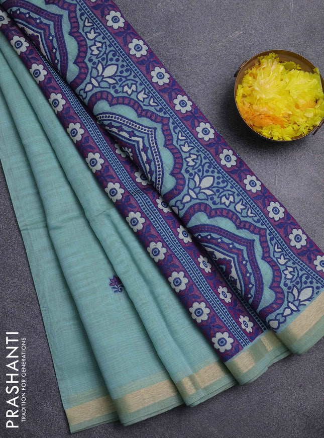 Jamdhani cotton saree pastel blue and navy blue with thread woven buttas and jamdhani pallu