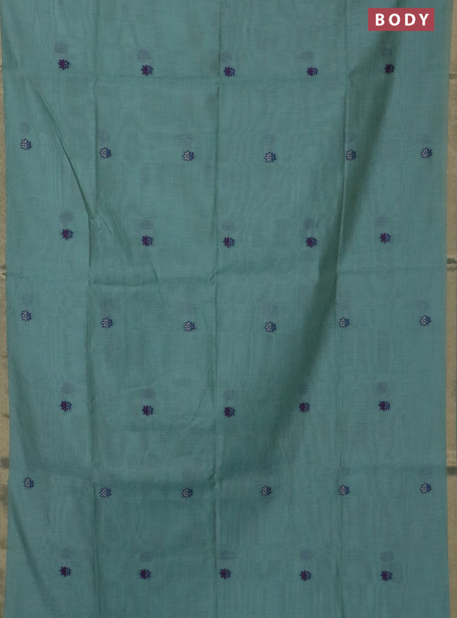Jamdhani cotton saree pastel blue and navy blue with thread woven buttas and jamdhani pallu