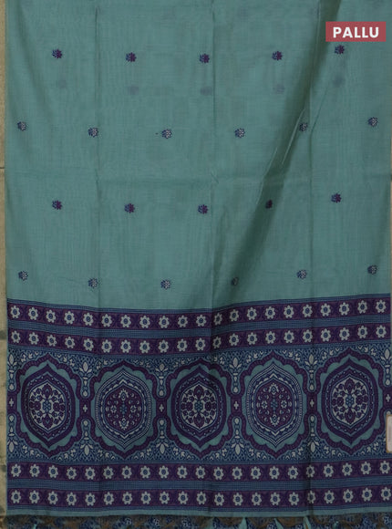 Jamdhani cotton saree pastel blue and navy blue with thread woven buttas and jamdhani pallu