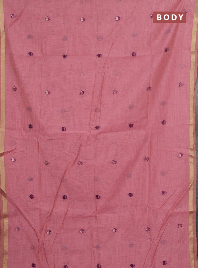 Jamdhani cotton saree peach pink and magenta pink with thread woven buttas and jamdhani pallu