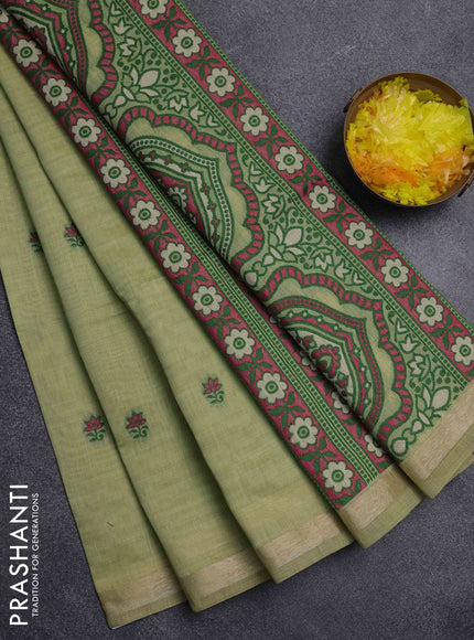 Jamdhani cotton saree pista green with thread woven buttas and jamdhani pallu