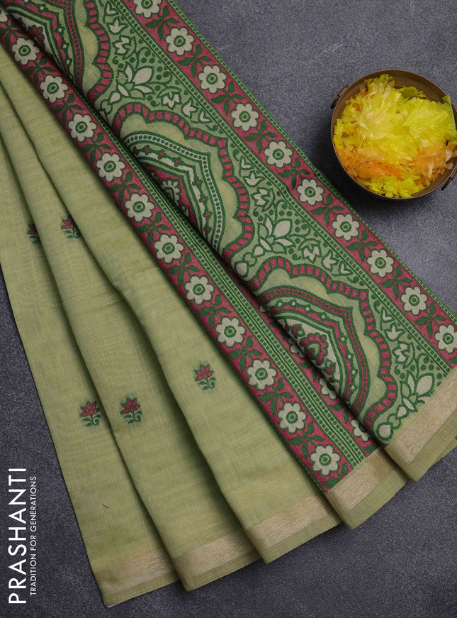 Jamdhani cotton saree pista green with thread woven buttas and jamdhani pallu