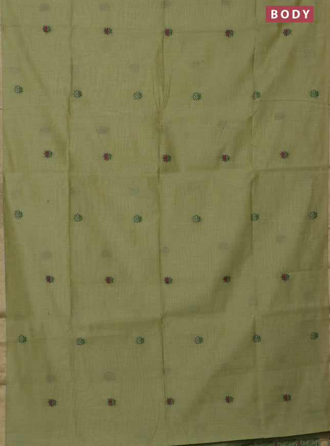 Jamdhani cotton saree pista green with thread woven buttas and jamdhani pallu