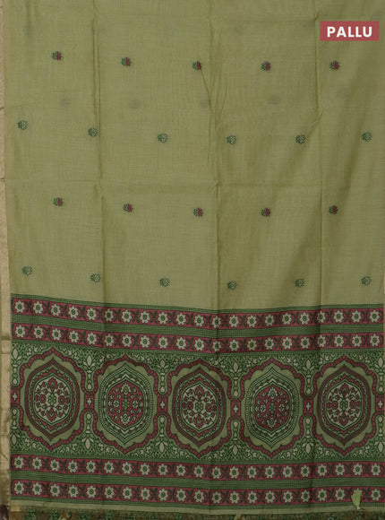 Jamdhani cotton saree pista green with thread woven buttas and jamdhani pallu