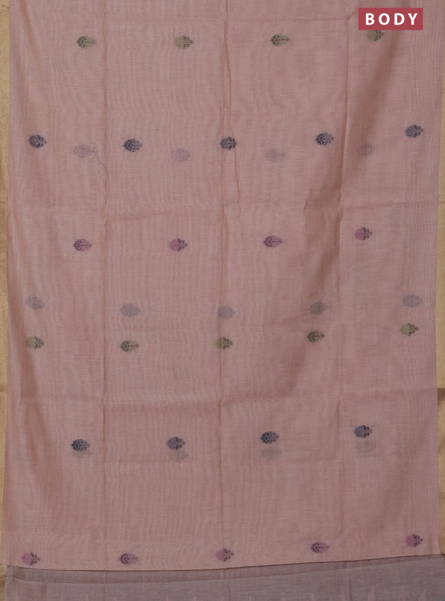 Jamdhani cotton saree beige with thread woven buttas and pichwai pallu