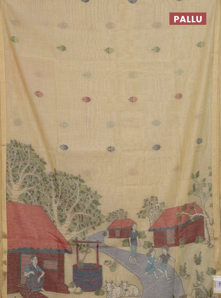 Jamdhani cotton saree cream with thread woven buttas and pichwai pallu