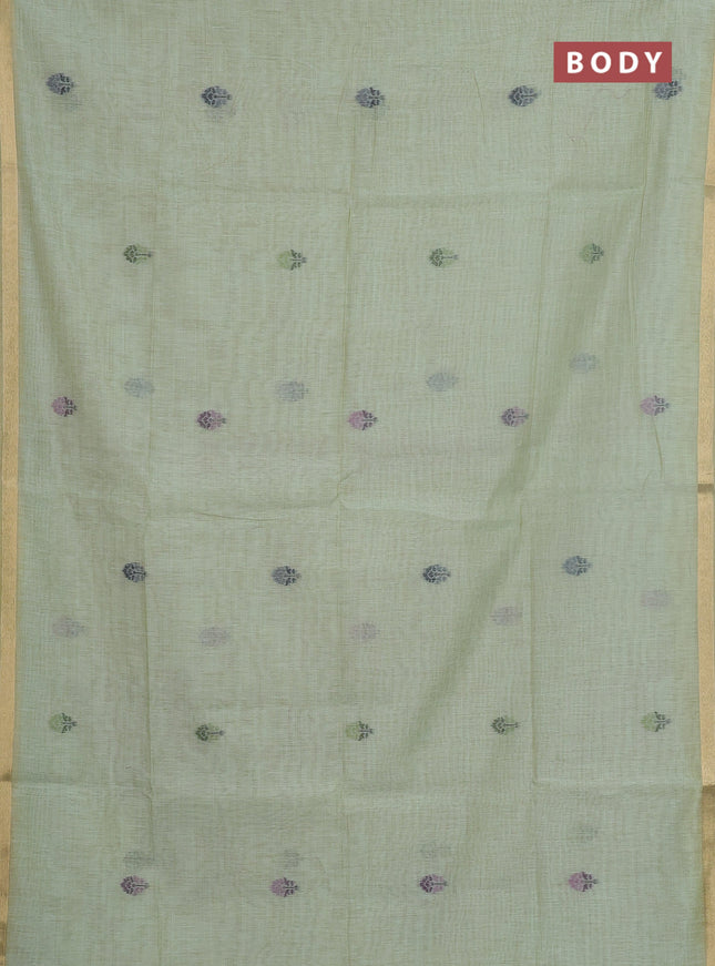 Jamdhani cotton saree pastel green with thread woven buttas and pichwai pallu