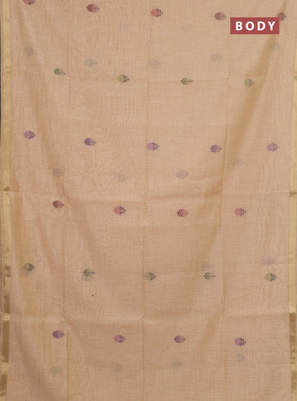 Jamdhani cotton saree pale orange with thread woven buttas and pichwai pallu