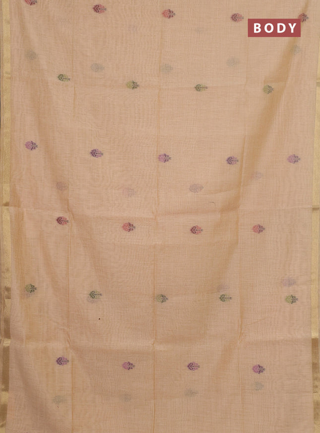 Jamdhani cotton saree pale orange with thread woven buttas and pichwai pallu