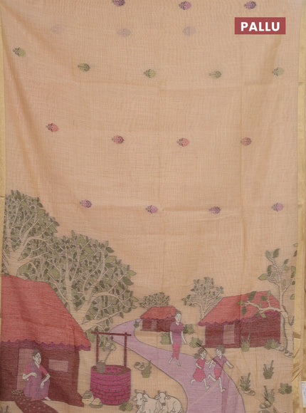 Jamdhani cotton saree pale orange with thread woven buttas and pichwai pallu
