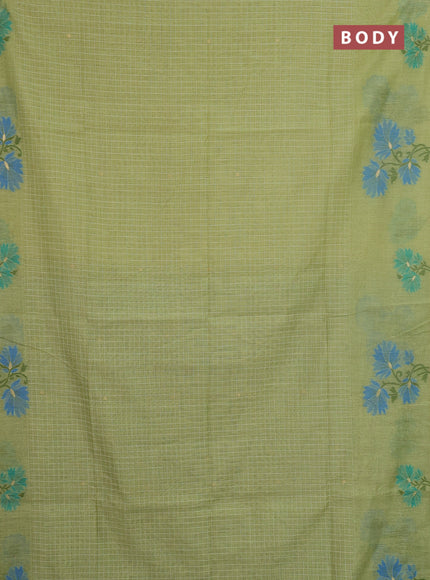 Jamdhani cotton saree pista green and teal blue with allover thread checks & buttas and jamdhani pallu