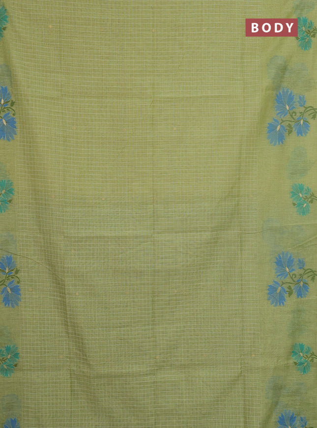 Jamdhani cotton saree pista green and teal blue with allover thread checks & buttas and jamdhani pallu