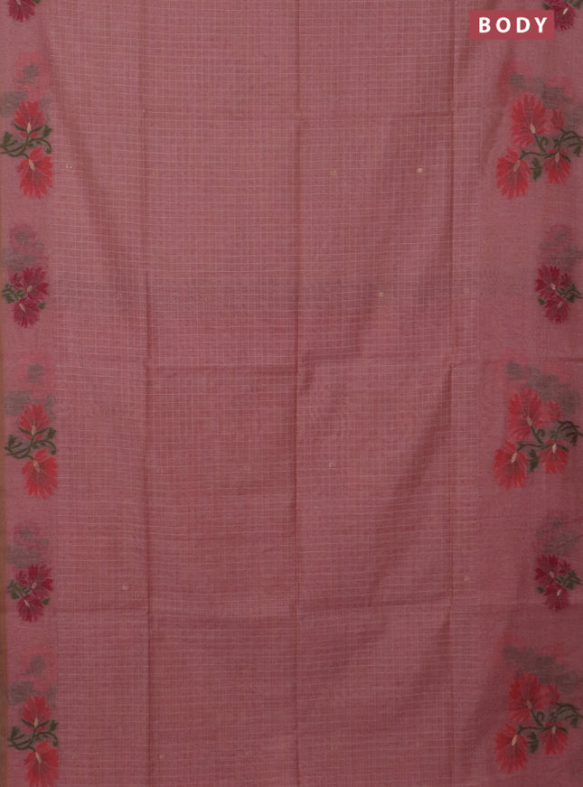 Jamdhani cotton saree peach shade and orange with allover thread checks & buttas and jamdhani pallu