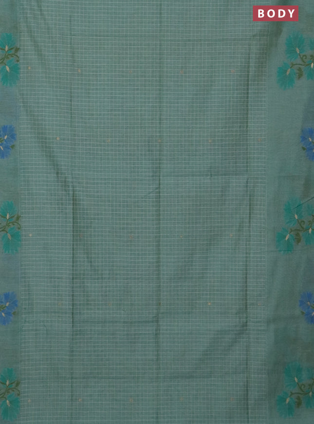Jamdhani cotton saree pastel green and green with allover thread checks & buttas and jamdhani pallu