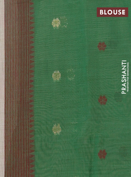 Jamdhani cotton saree beige and green with allover thread stripe pattern & floral buttas and jamdhni pallu
